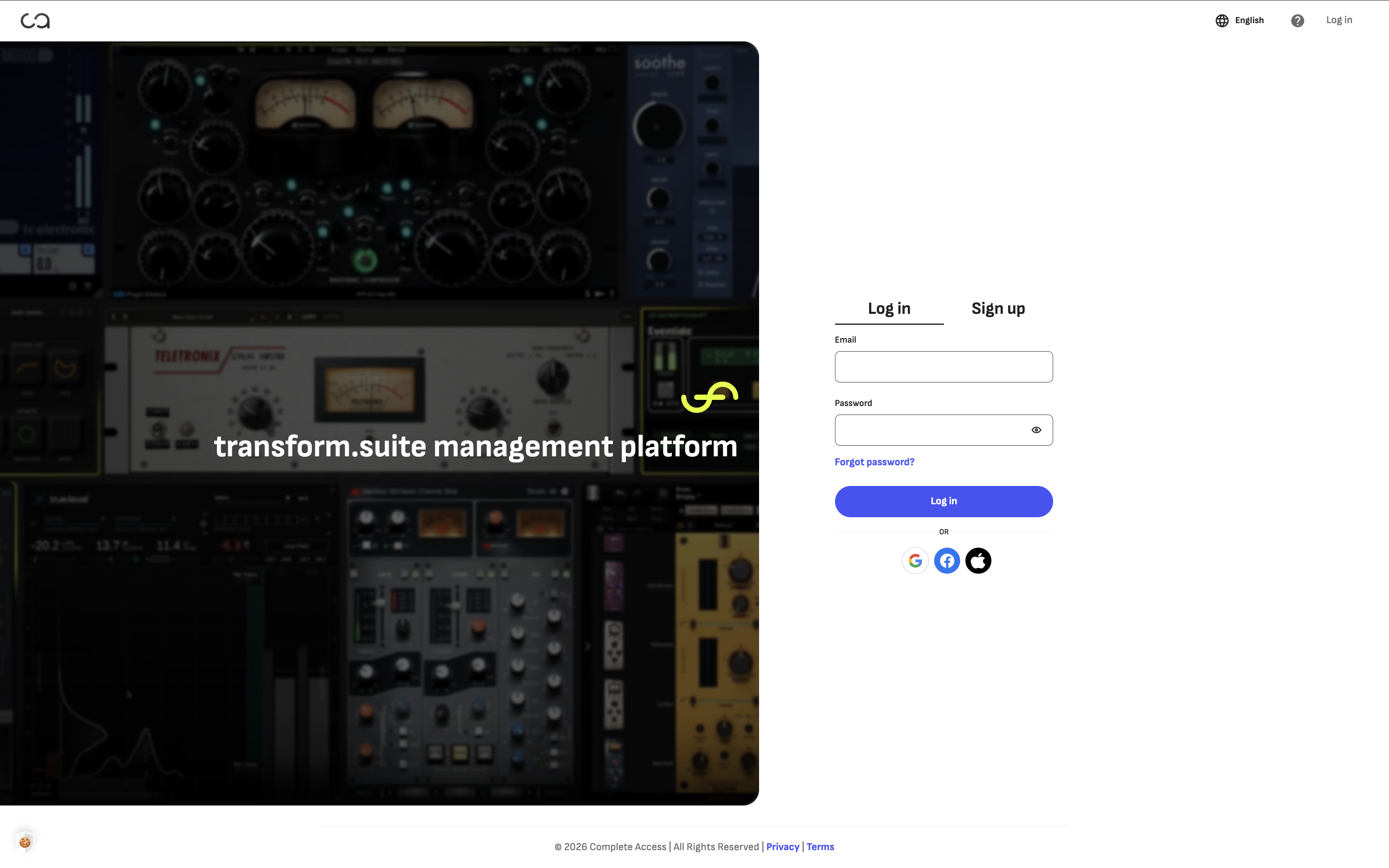 Online management platform login screen