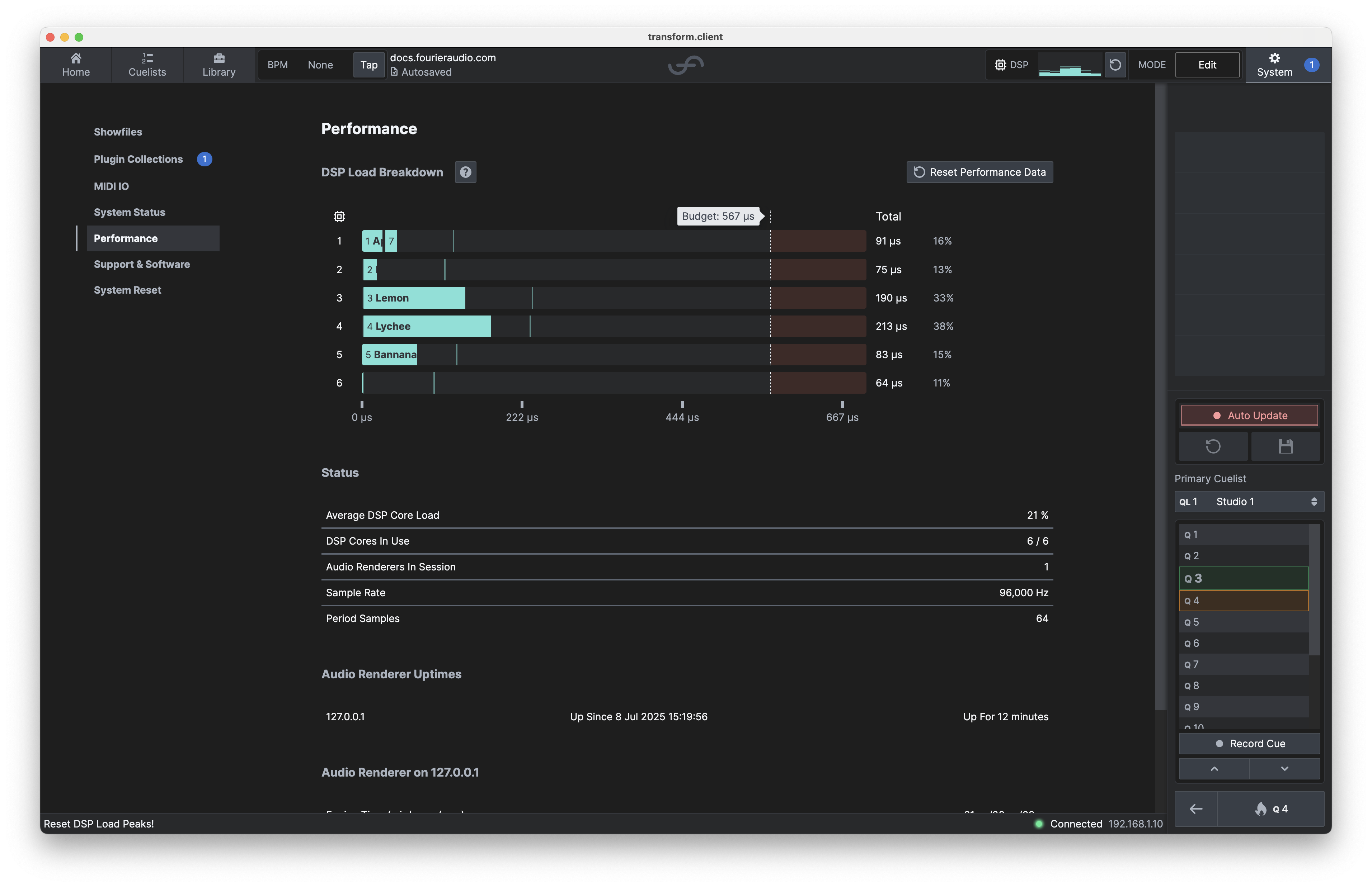 System status overview tab.