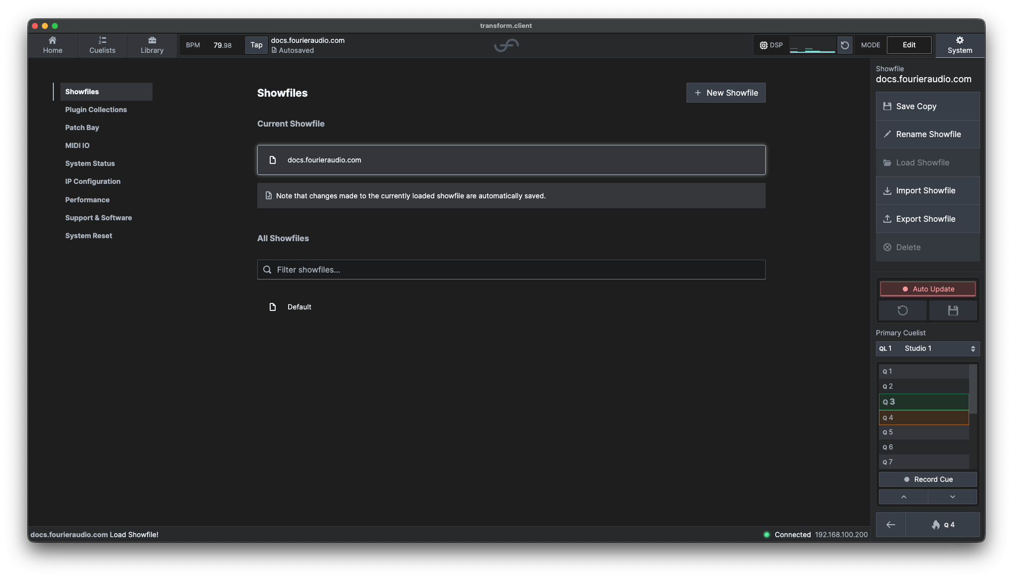 Showfile overview tab.