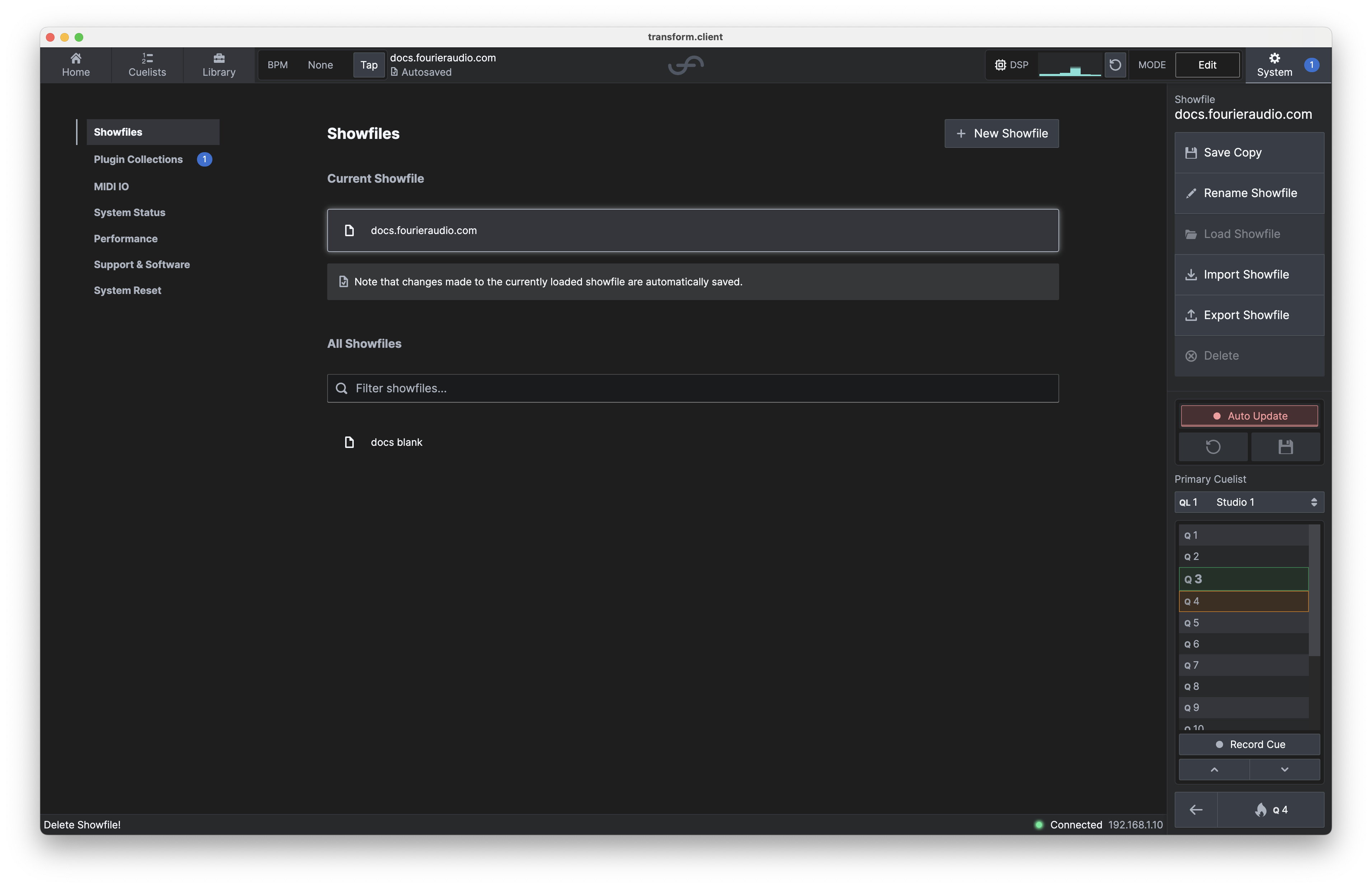 Showfile overview tab.