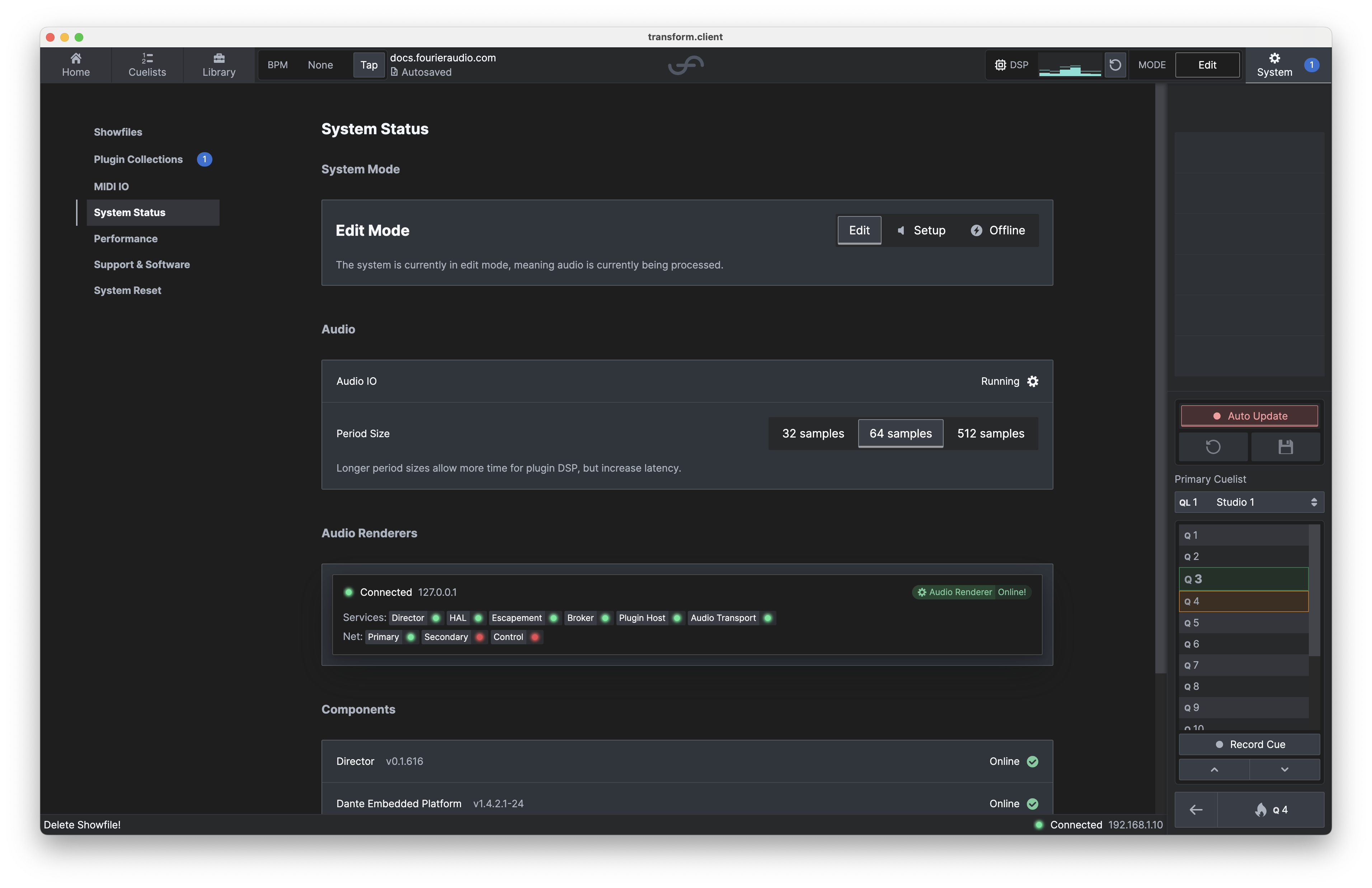 System status overview tab.