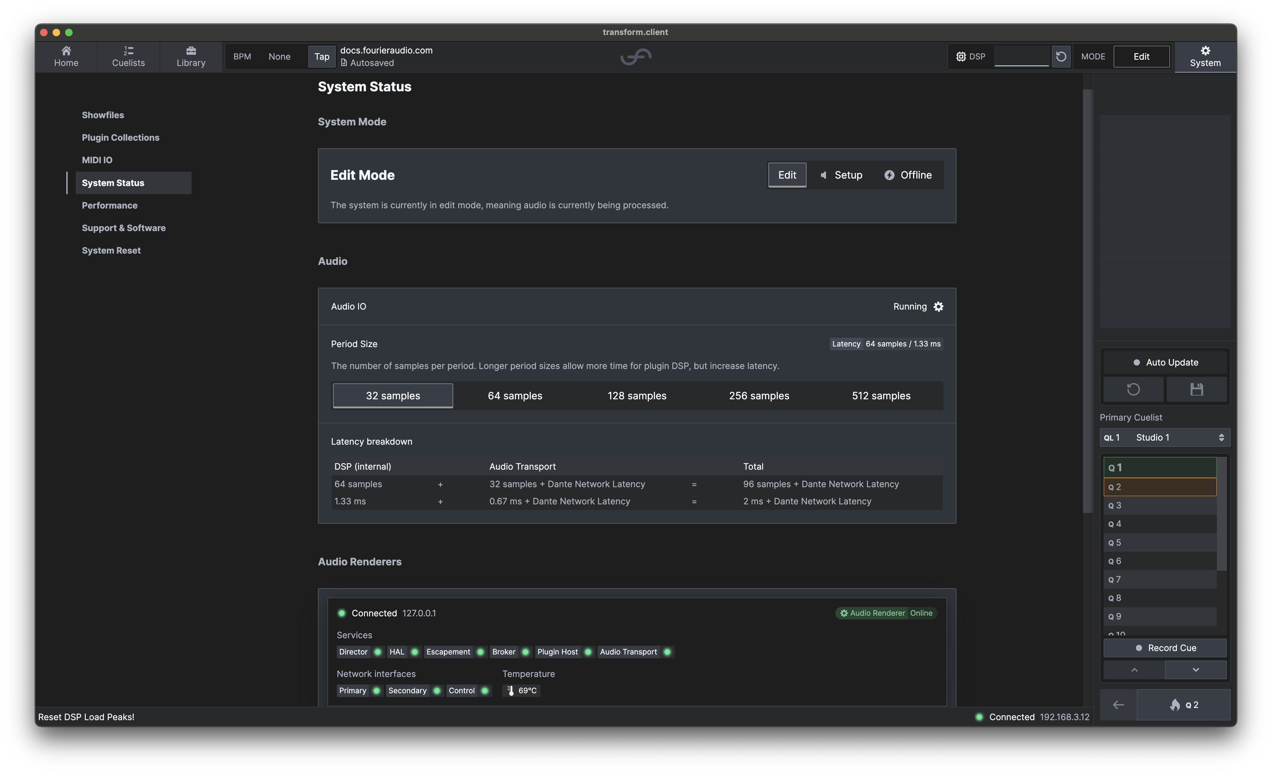 System status overview tab.
